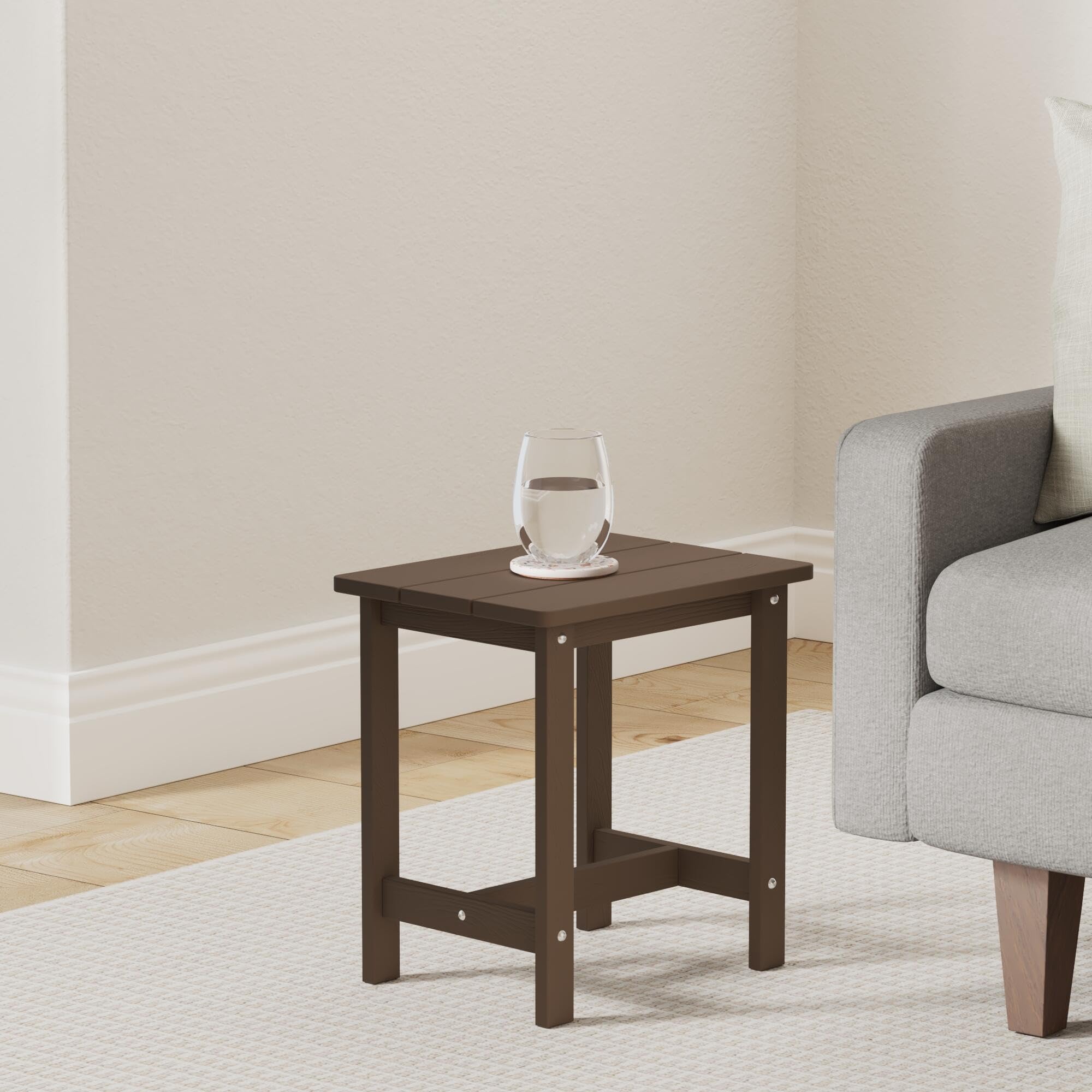 LUE BONA compact side table, 16.1 by 12.2 inches, fits beside chairs.
