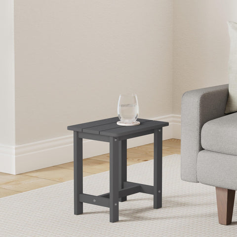 LUE BONA dark gray side table complements patio dining and beverages.