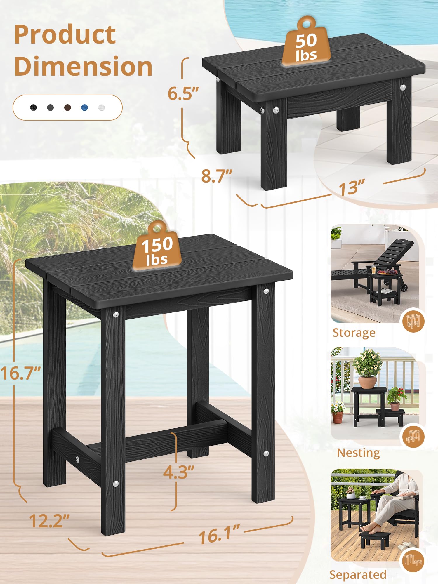 LUE BONA weather-resistant HDPS table with wood-grain texture for all weather