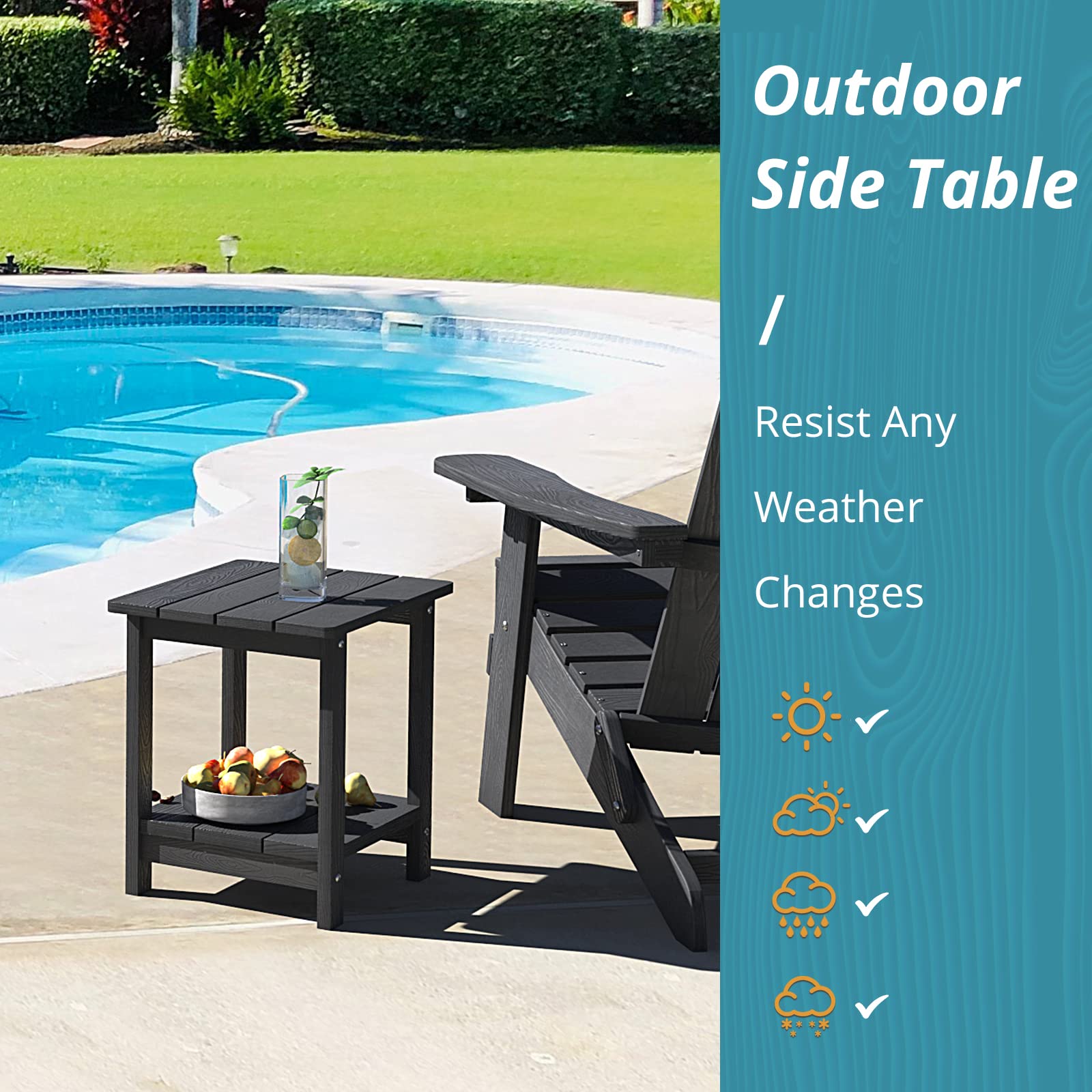 LUE BONA two-tier storage table boosts porch organization.