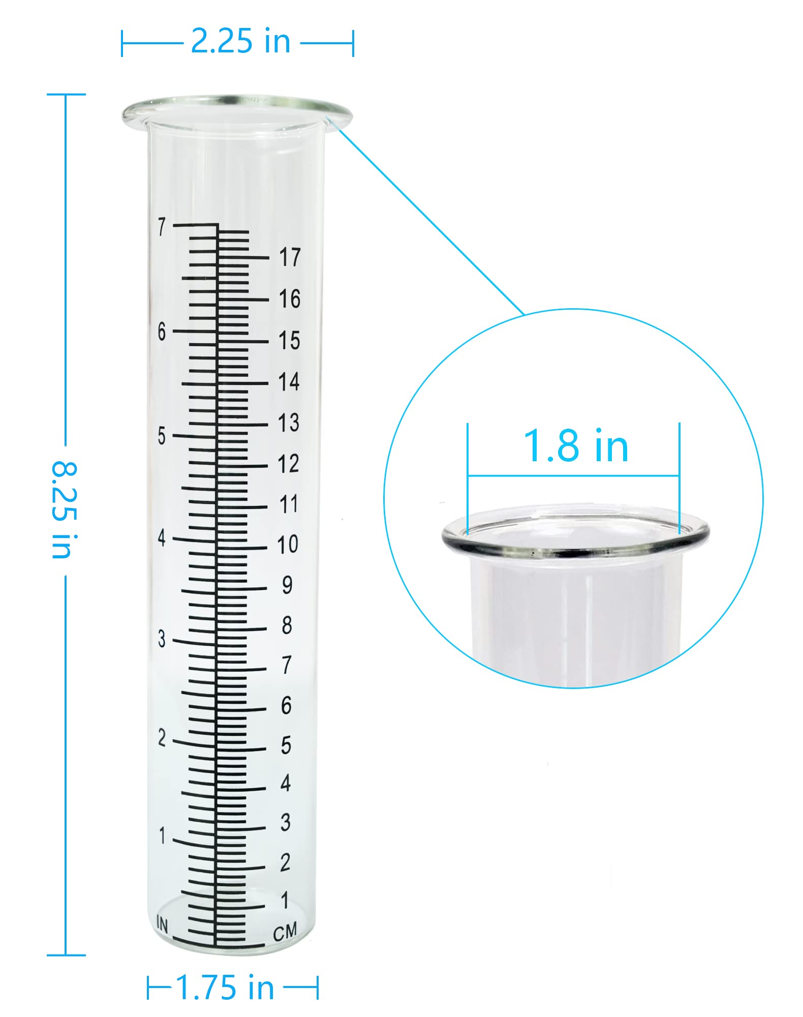 Lueudu clear rain gauge tube with two scales for easy daily measurement.