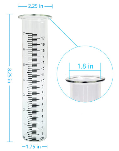 Lueudu clear rain gauge tube with two scales for easy daily measurement.
