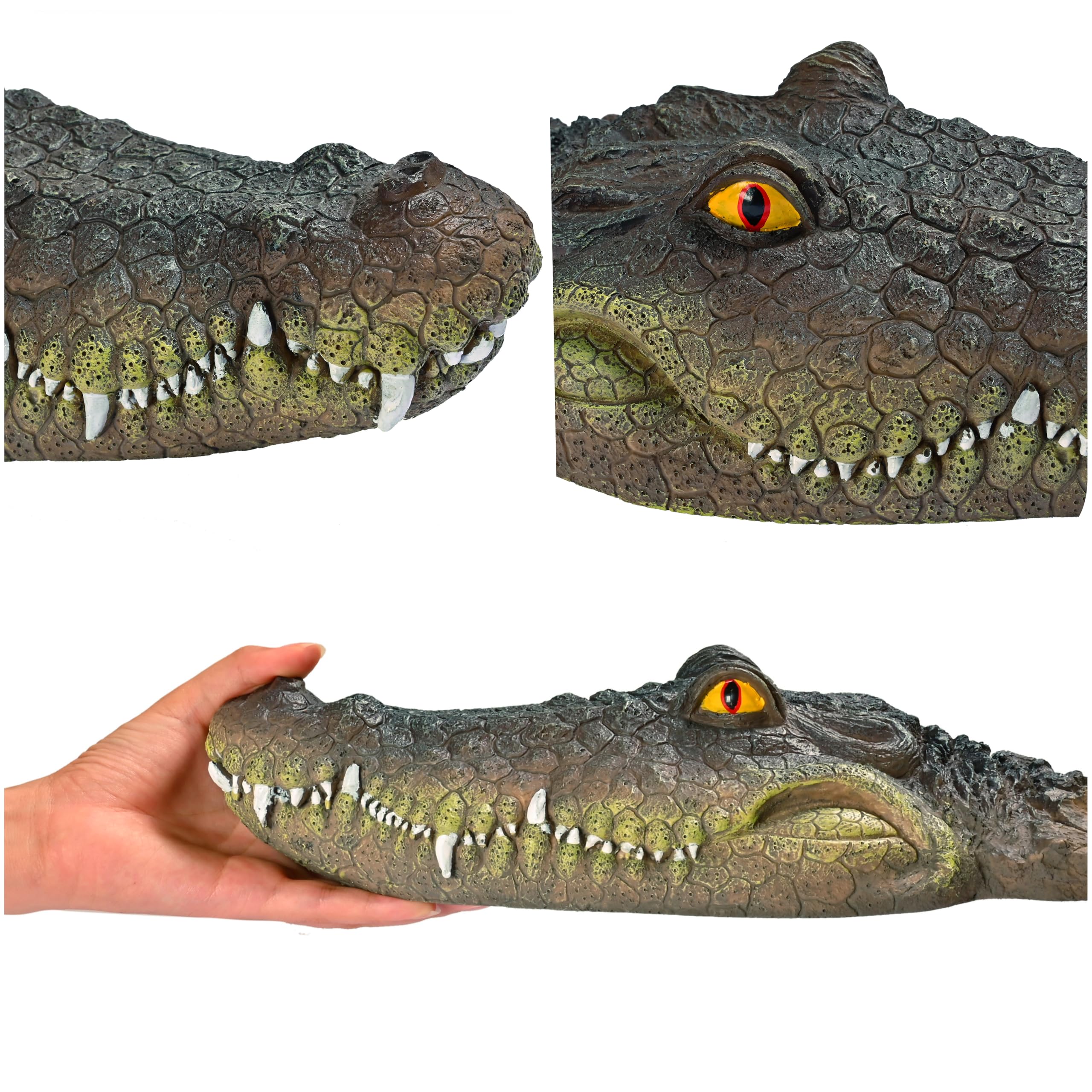 LUEUR yard and pond gator head ornament offers whimsical garden ambiance.