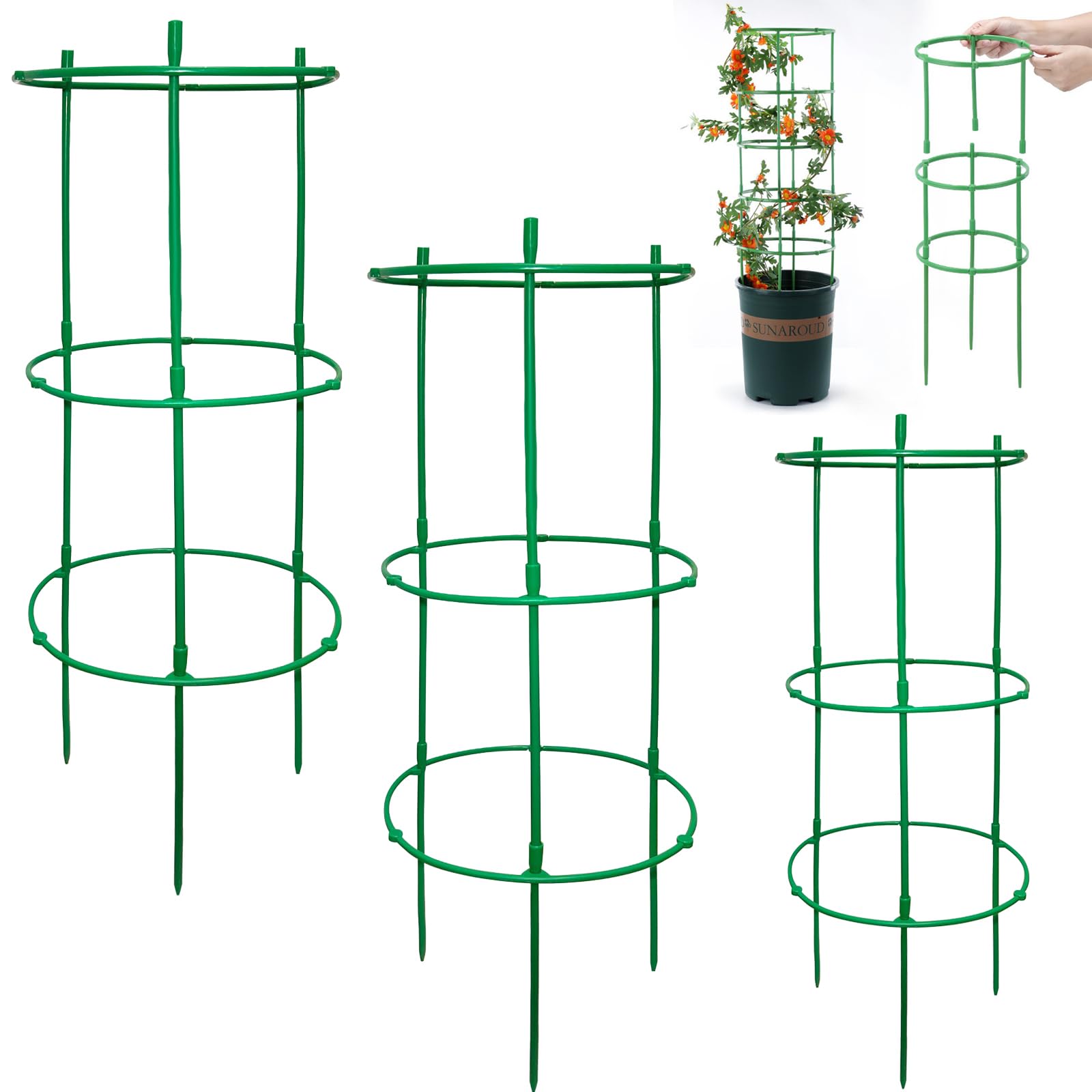 Luexian plant stake stackable tomato support for upright, tidy tomato plants.