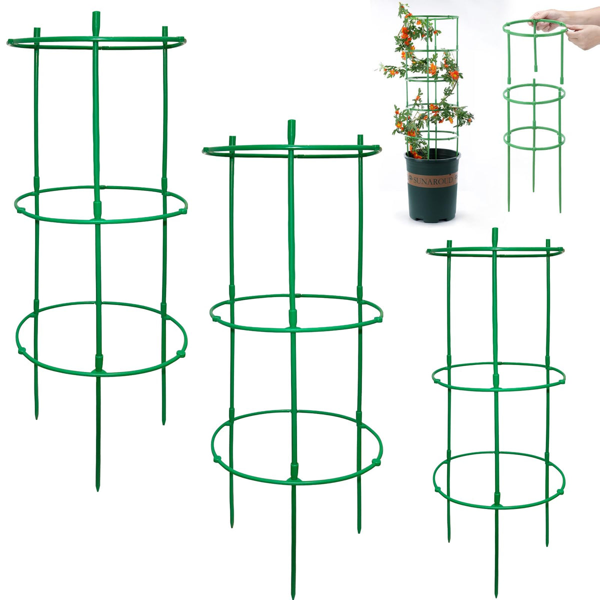 Luexian plant stake stackable tomato support for upright, tidy tomato plants.