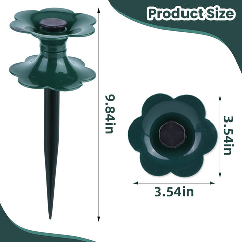 Lufstd green petal-styled stakes blend with gardens while guiding hoses.