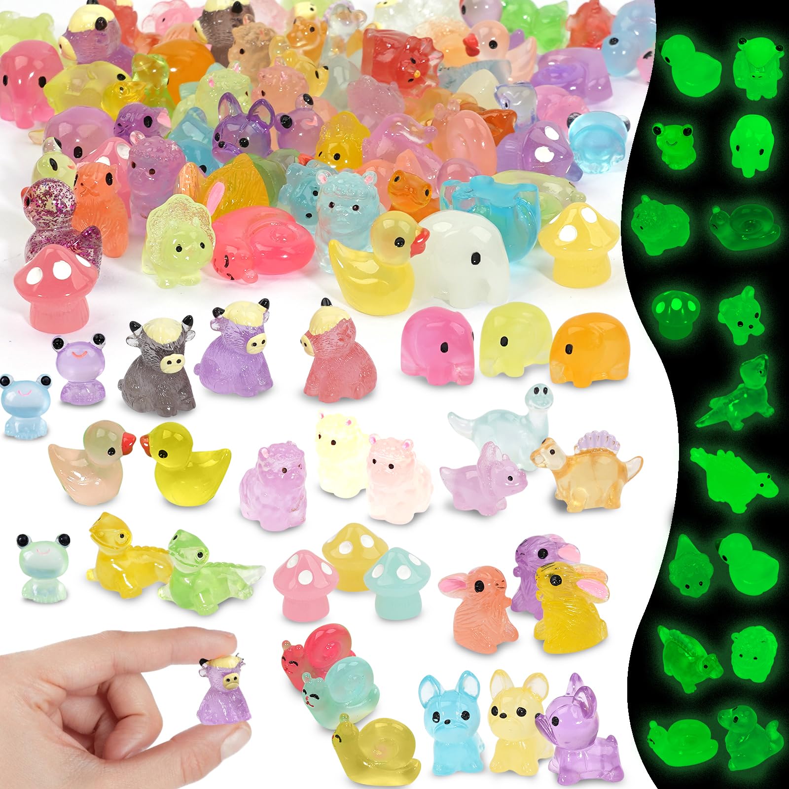 Lugailly mini resin animals glow pack, bright display for shelves and desks.