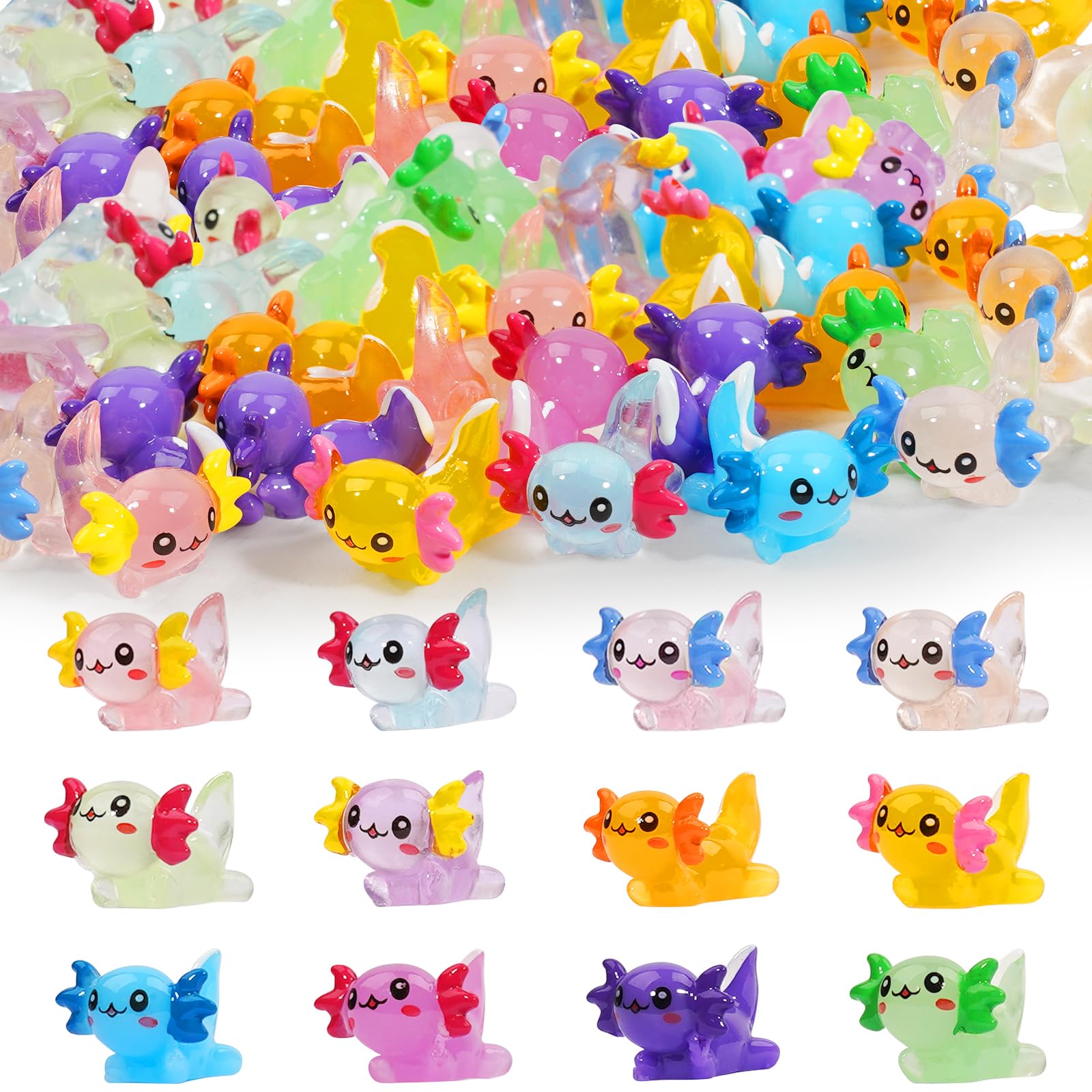 Lugailly mini resin axolotl luminous glow for glow-in-the-dark displays.