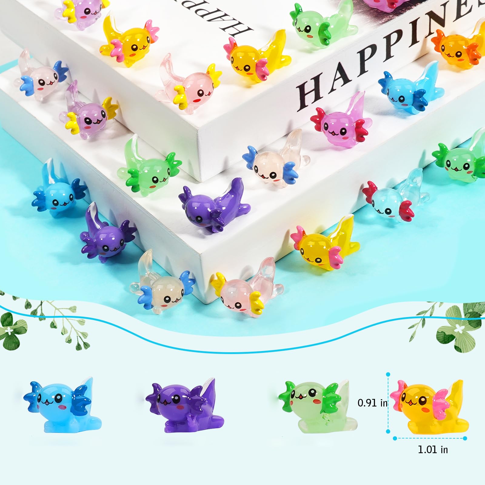 Lugailly mini resin axolotl nonluminous color variations for daytime decor.