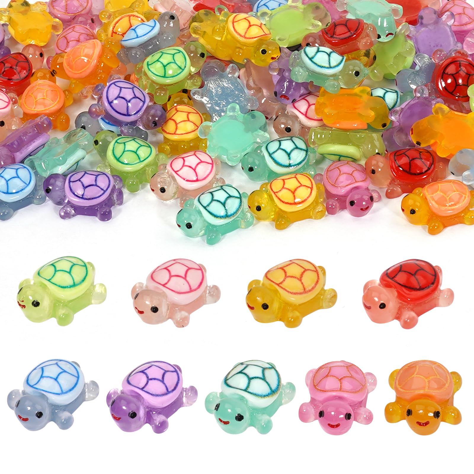 Lugailly mini resin turtle figures – 72-pack glow-ready decor for fairy gardens and dioramas.