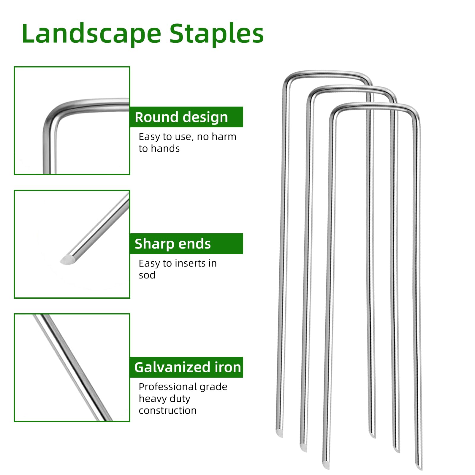 Luijnbn lawn staples angled tip for easy penetration through barrier mats.
