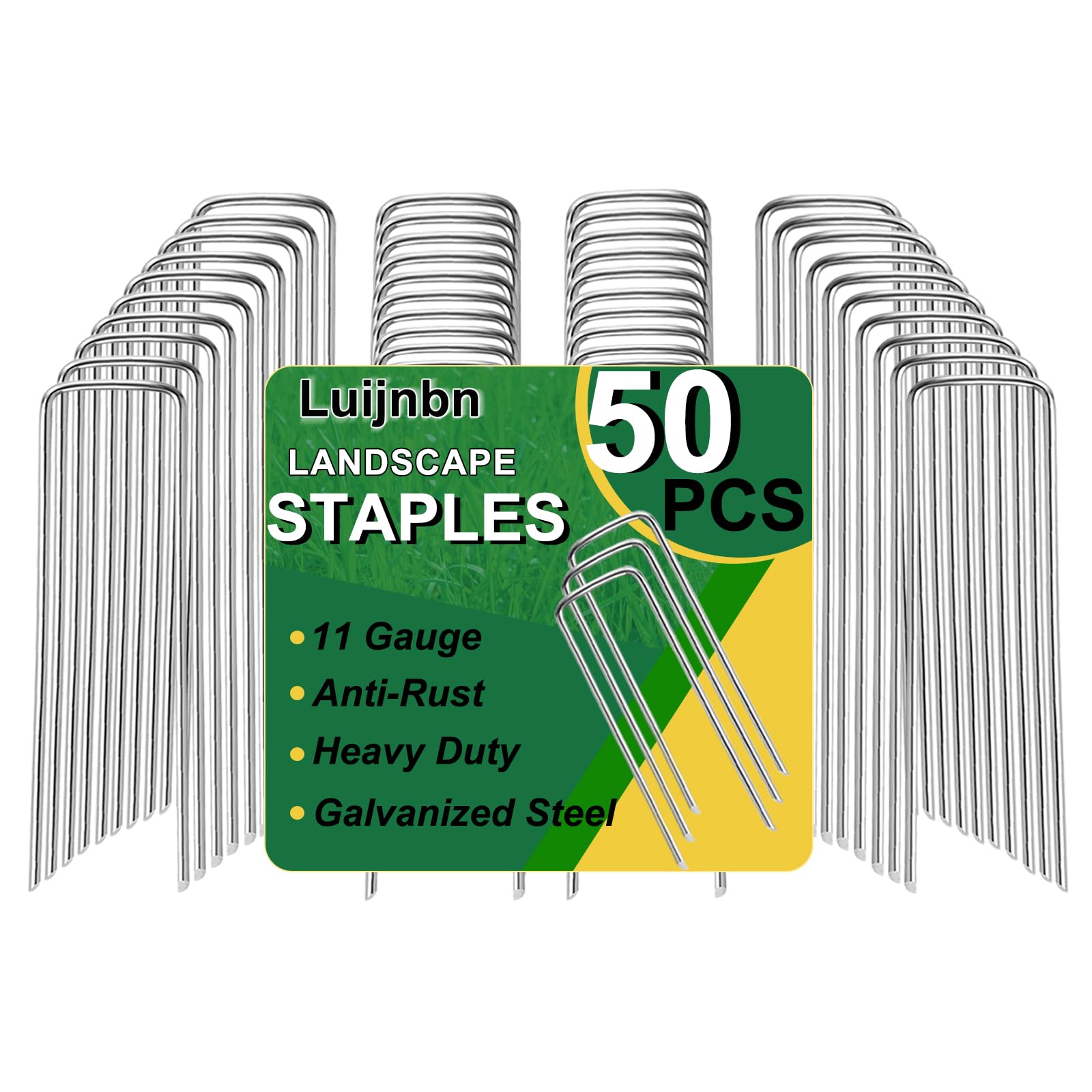 Luijnbn lawn staples side view showing sturdy 5-inch length for durable outdoor use.