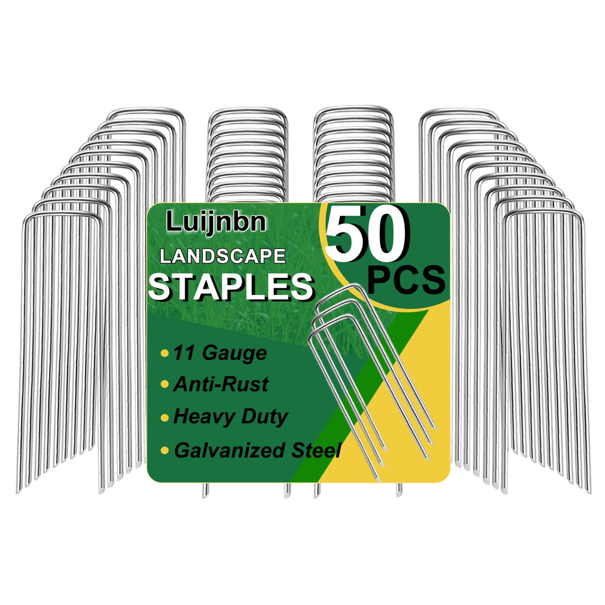 Luijnbn lawn staples side view showing sturdy 5-inch length for durable outdoor use.