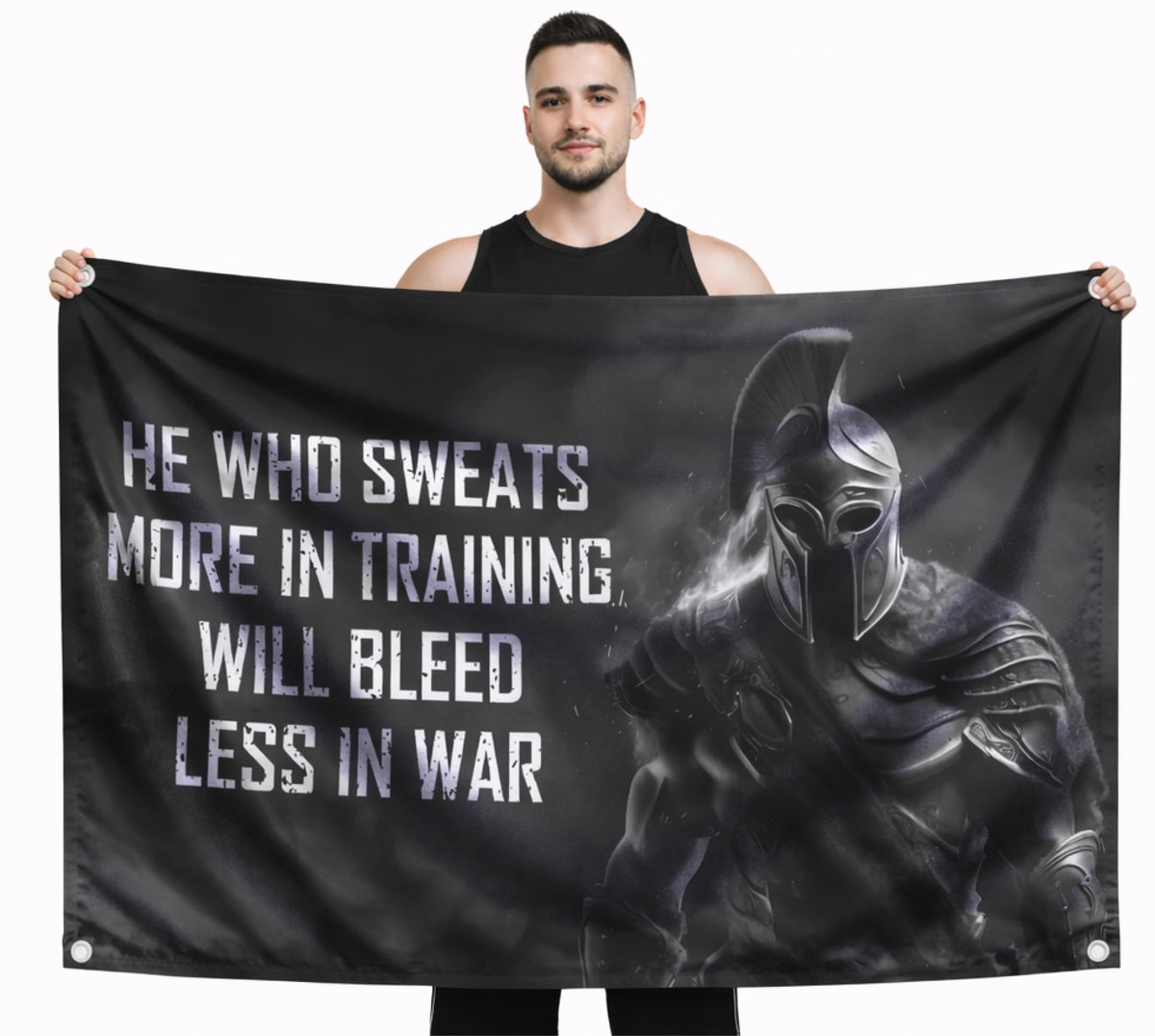LUIVU 3x5ft Spartan-quote flag detail for gym walls and dorm decor.