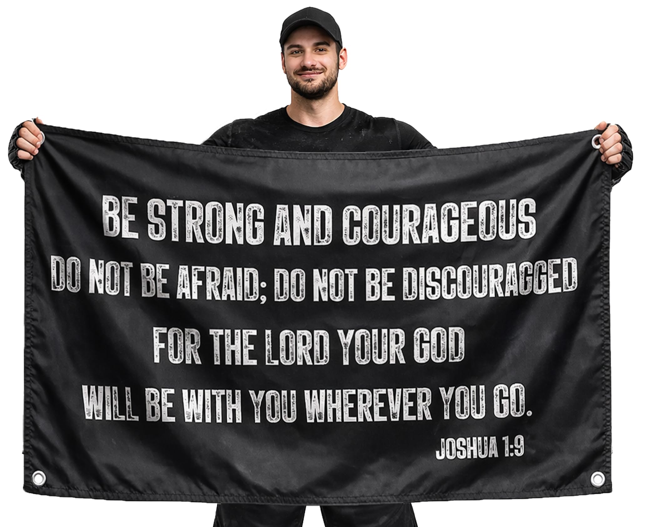 LUIVU Be Strong and Courageous flag displayed in dorm room for motivation and decor.