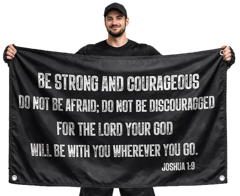 LUIVU Be Strong and Courageous flag displayed in dorm room for motivation and decor.