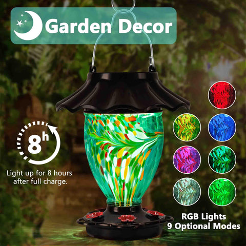 LUJII hand-blown glass reservoir showcases unique patterns while holding 32 oz nectar.