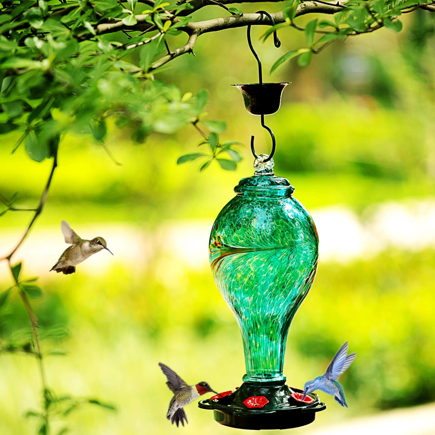 LUJII hummingbird feeder five feeding stations in backyard