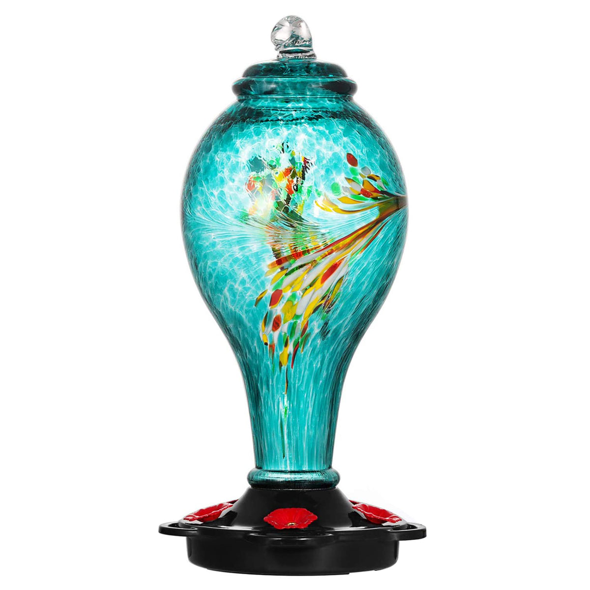 LUJII hand-blown blue glass hummingbird feeder with five ports