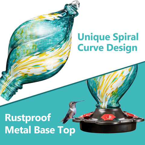 LUJII leak-proof base hummingbird feeder teal in use