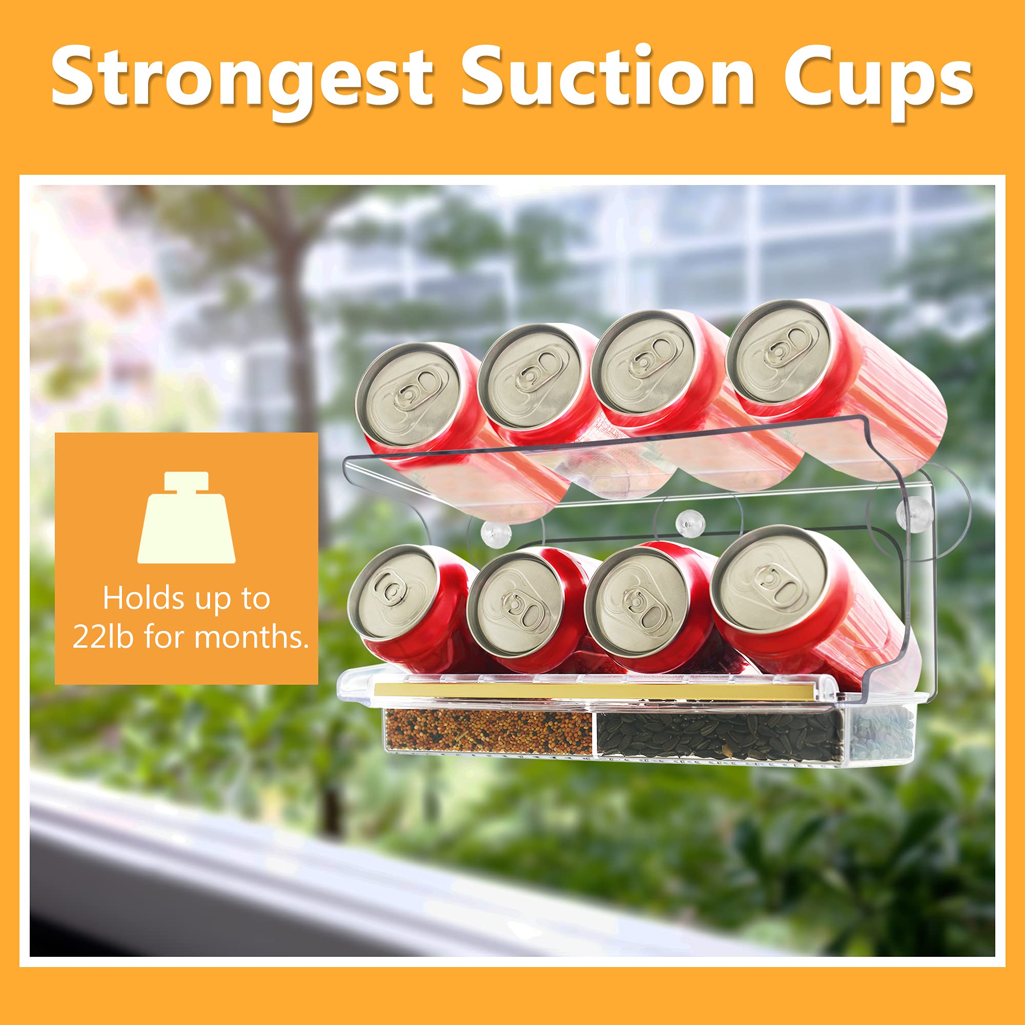 LUJII window feeder lift-out tray enables quick refills and easy cleaning.