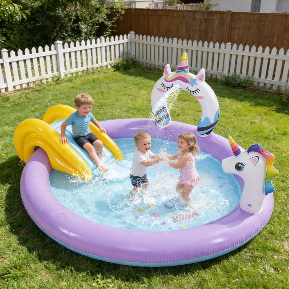 LUKBERA kid-friendly pool area supports multiple children at once.