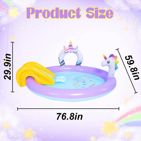 LUKBERA unicorn arch with water sprayer delivers refreshing spray for hot days.