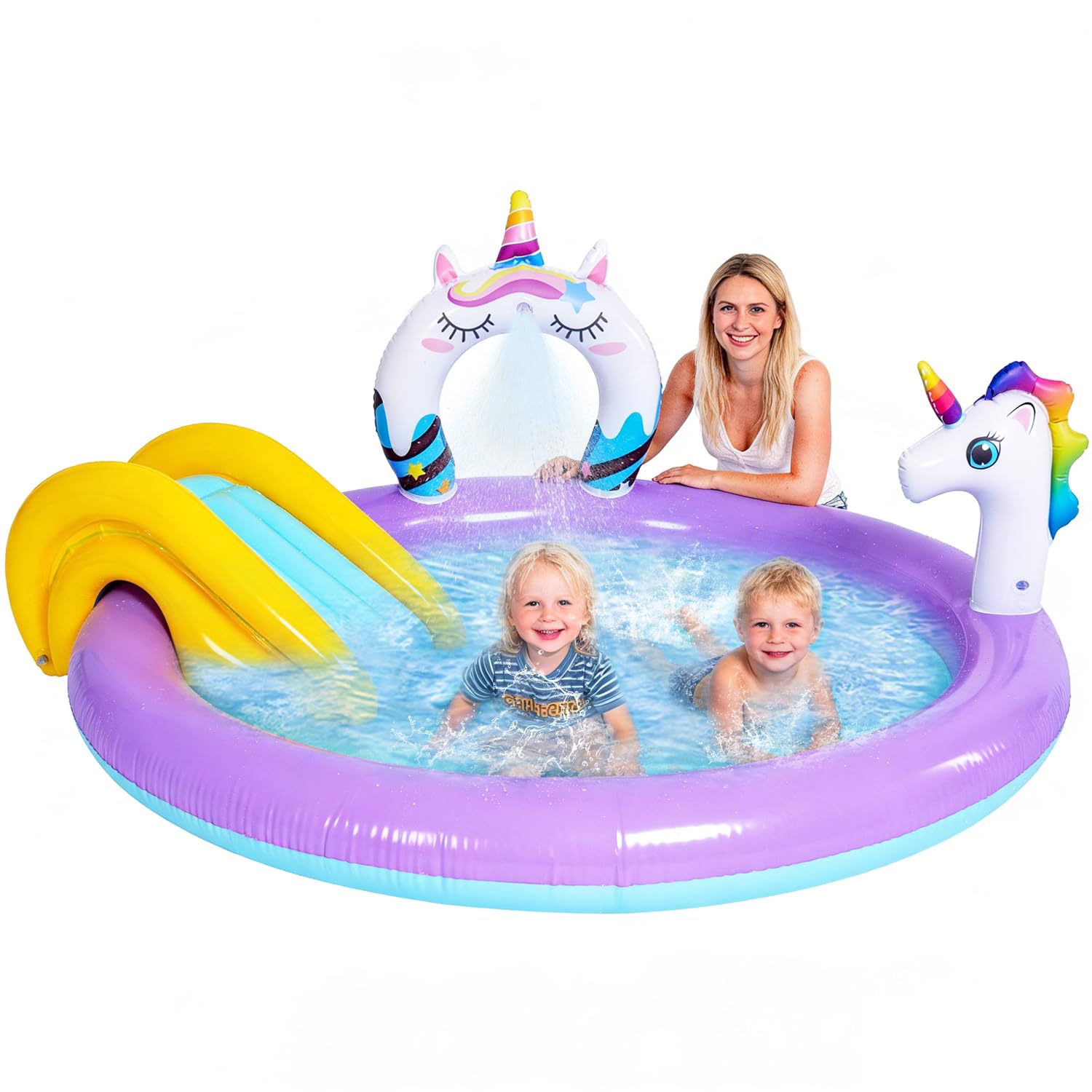 LUKBERA unicorn pool base provides a spacious cooling zone for backyard fun.