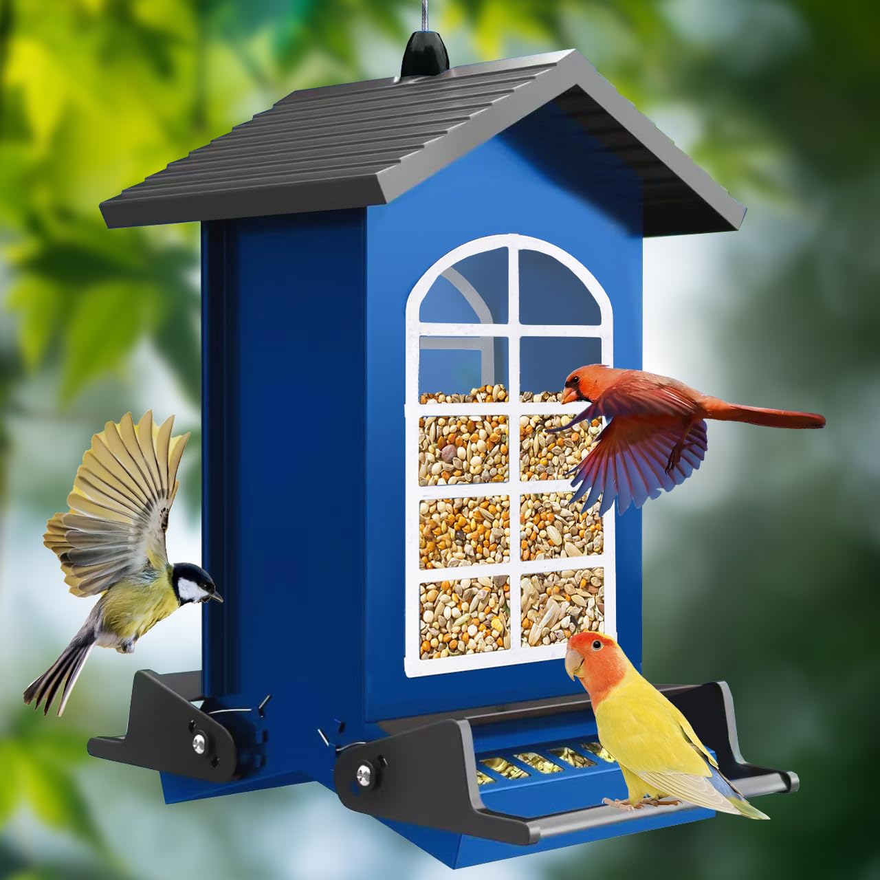LUKCOZMO Bird Feeder exterior blue in full view attracts backyard birds