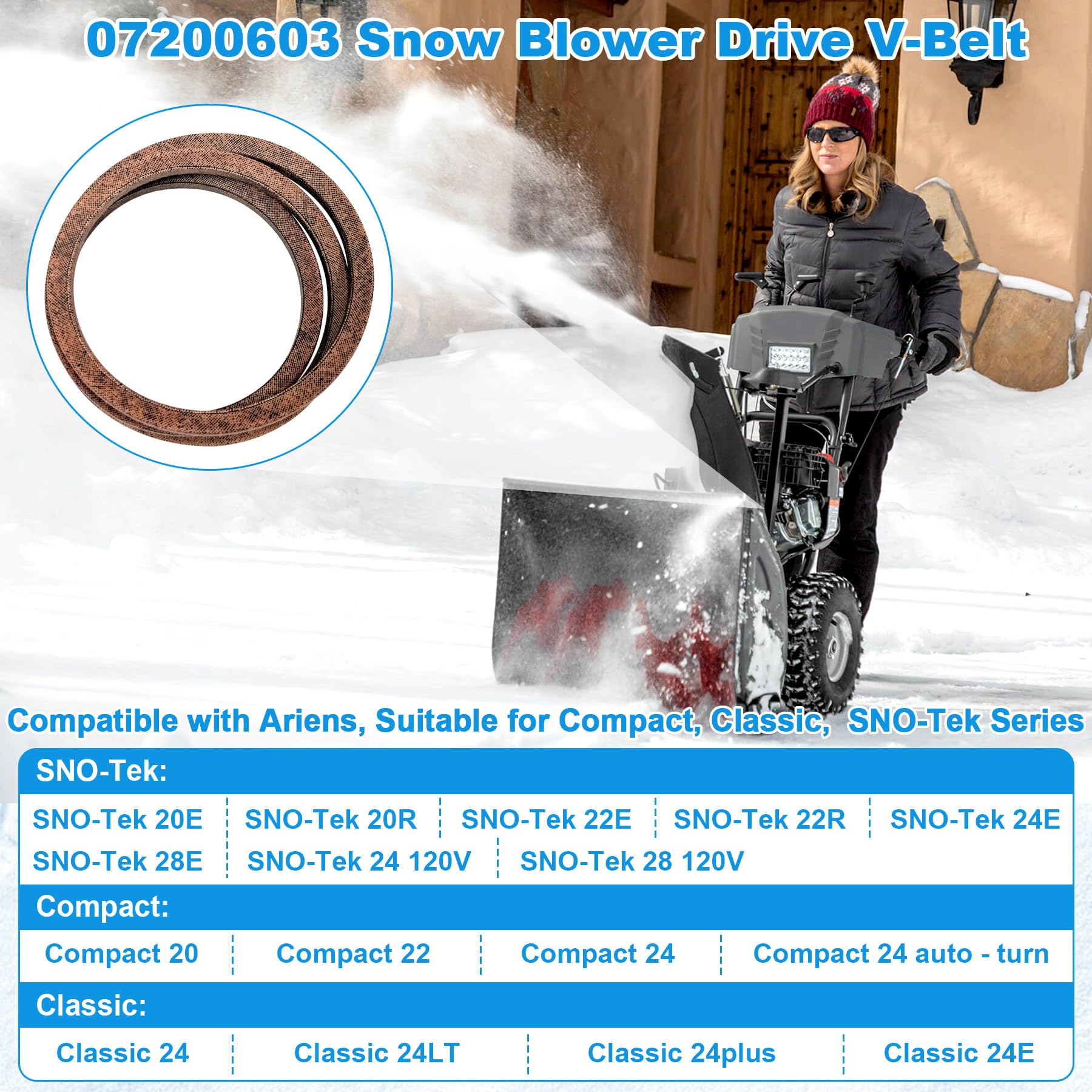 LukeTarp 07200603 belt compatibility chart confirms fit with SNO-Tek and Compact series.