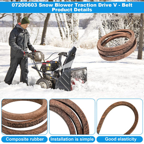 LukeTarp 07200603 belt installed on a snow blower provides stable traction in winter conditions.