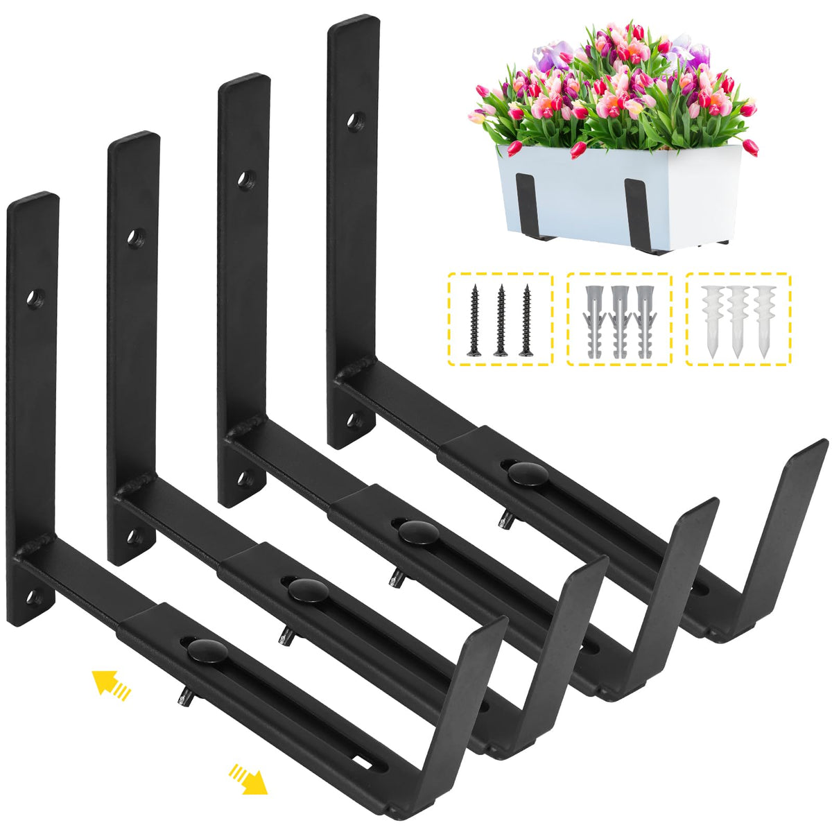 LukLoy window box brackets adjustable base for versatile planter depth.