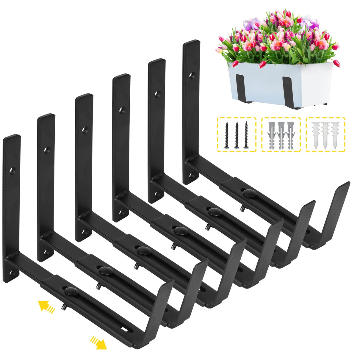 LukLoy window planter brackets adjustable depth for 6–12 inch boxes, flexible setup