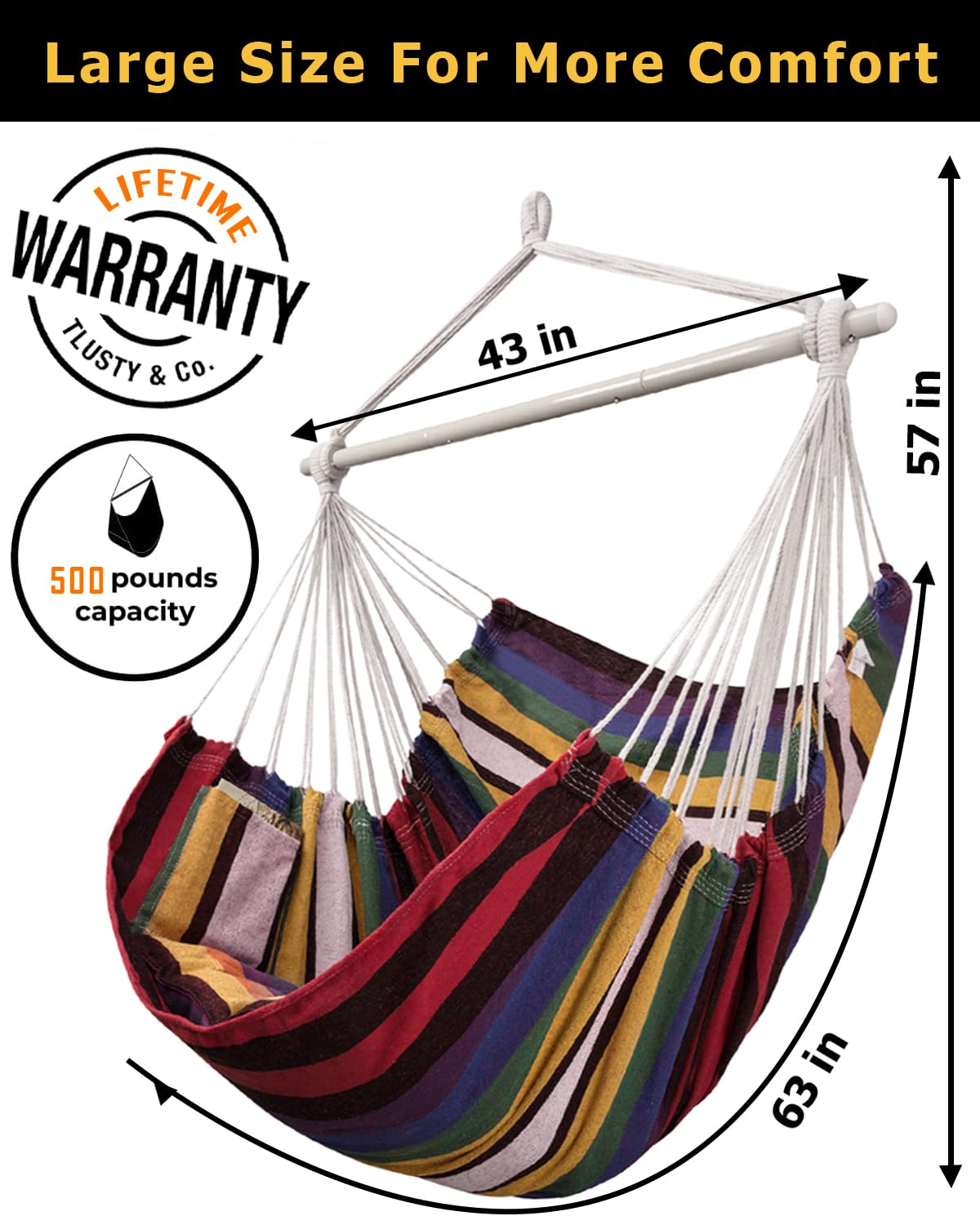 Lulladle hanging hardware included for quick, secure installation on wood or concrete.