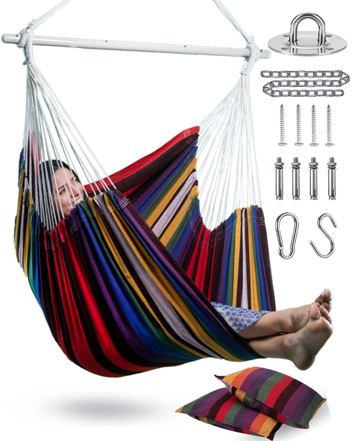 Lulladle XXL hammock chair rainbow backrest for comfortable outdoor lounging.