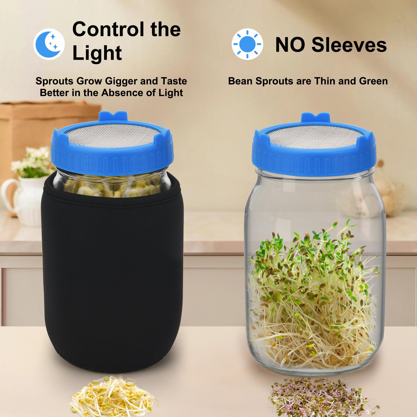 Lulonpon drip tray and brush keep sprouts and jars clean during harvest.