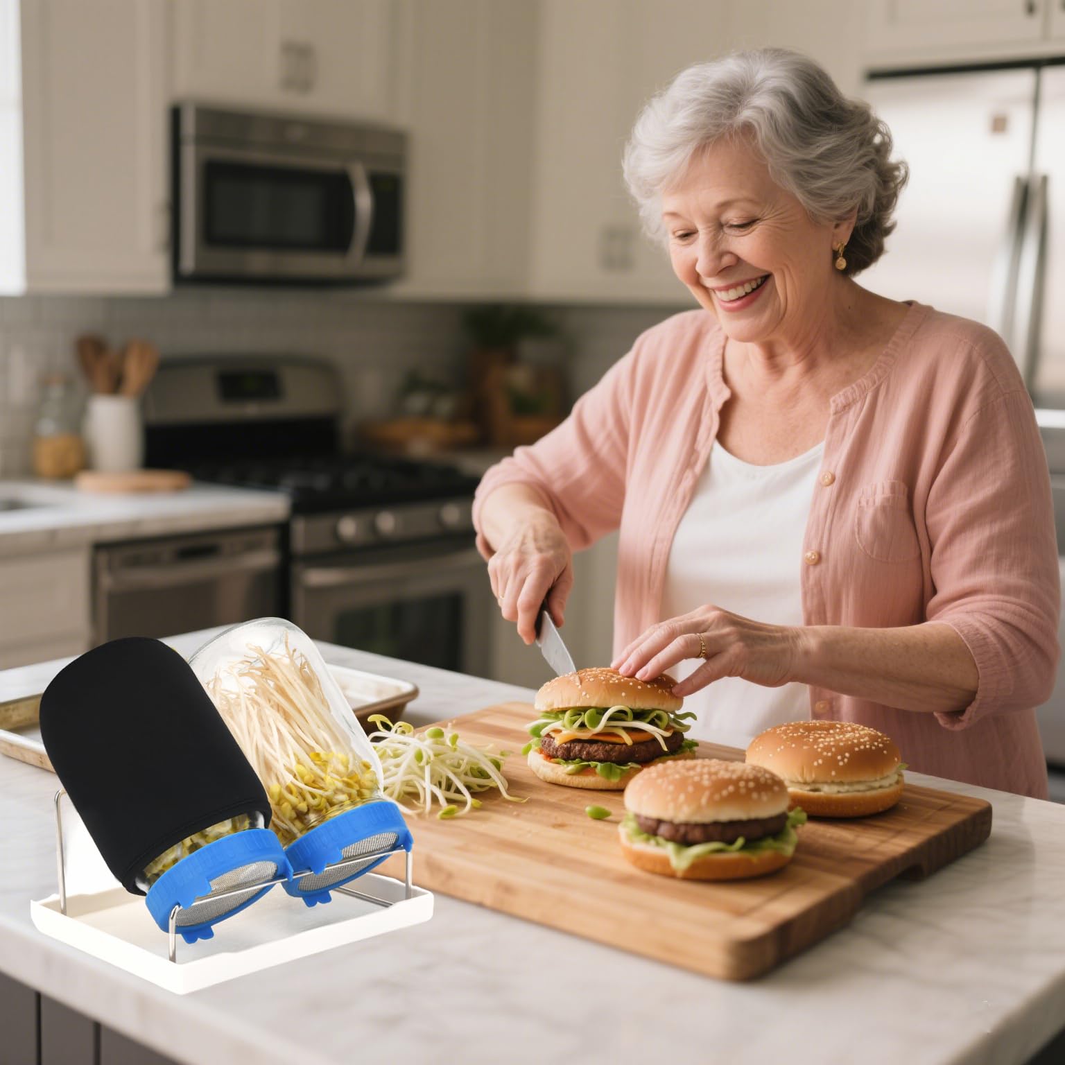 Lulonpon stainless steel bracket provides stable support for sprouting setup.