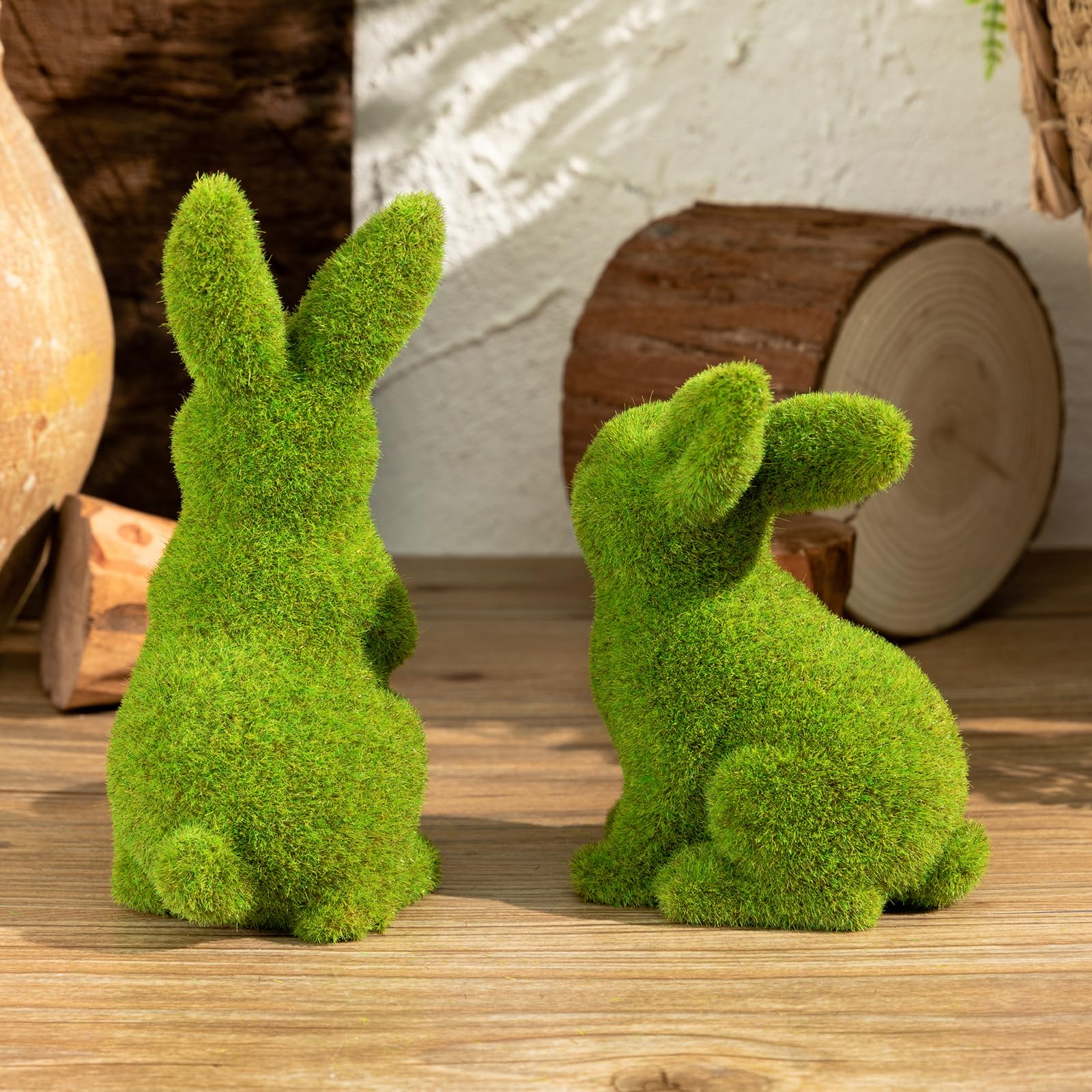 LULU Deer moss rabbit on the fireplace adds cozy focal point.