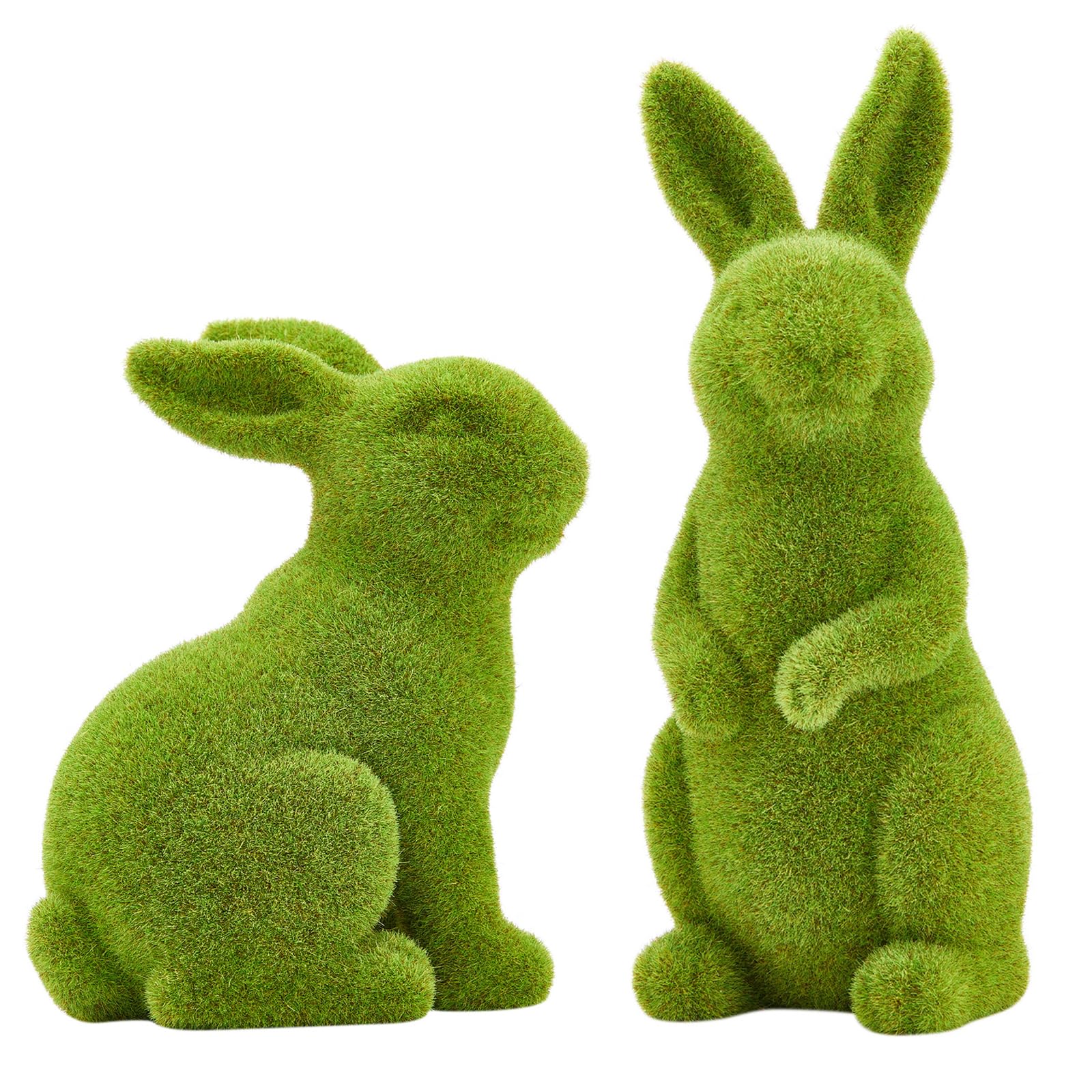 LULU Deer standing moss rabbit decor enhances Easter table centerpiece.