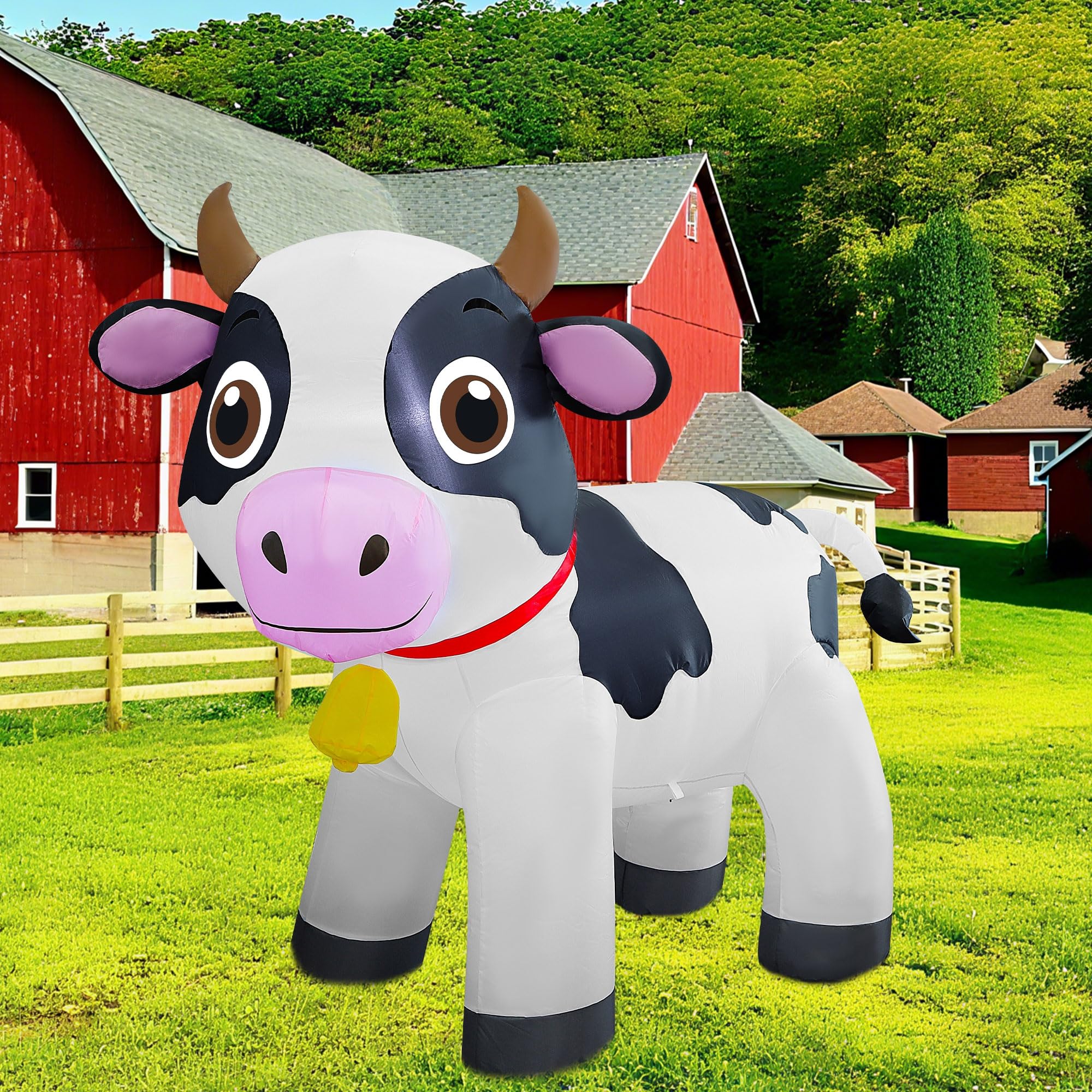 Lulu Home 6ft inflatable cow stands tall, a striking yard décor for outdoor parties.