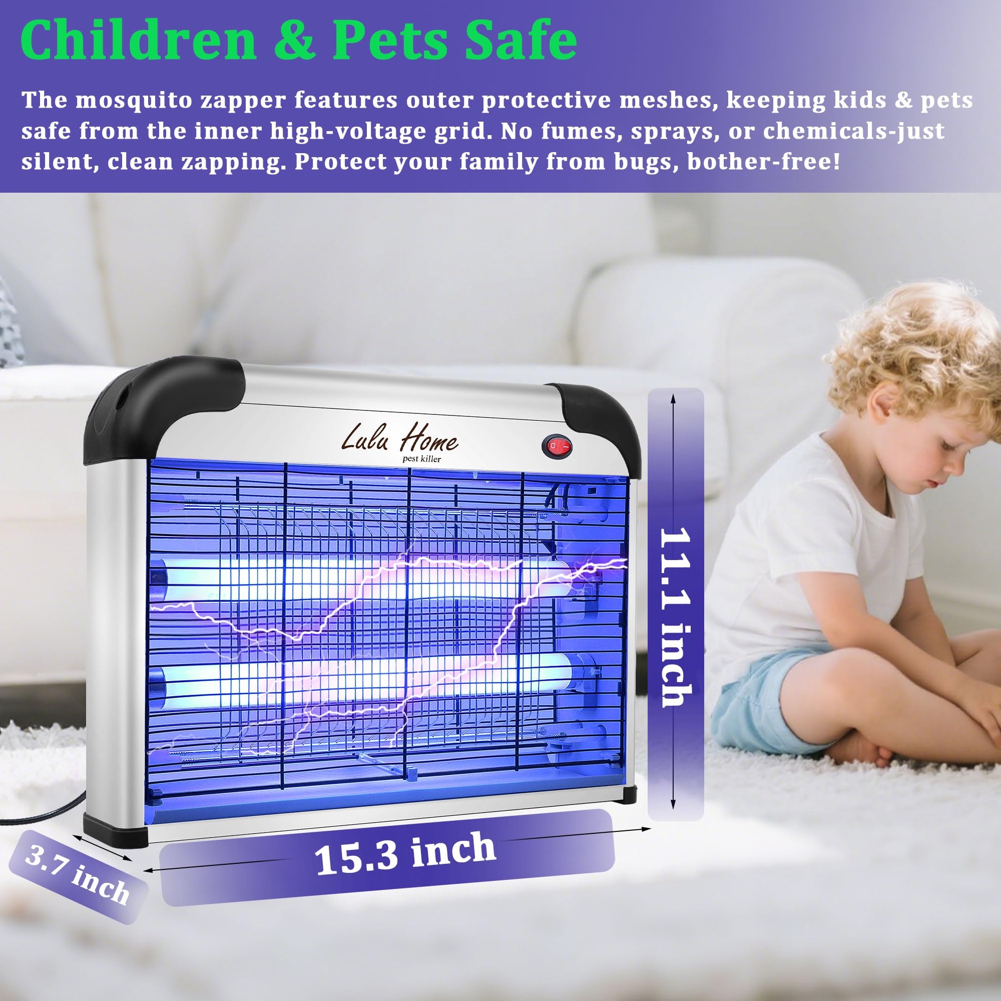 Lulu Home bug zapper back view shows compact, versatile placement.