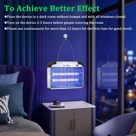 Lulu Home bug zapper blue light emission attracts flying insects.
