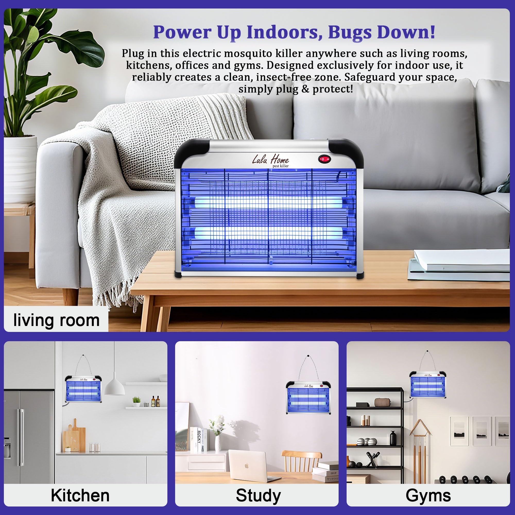 Lulu Home bug zapper metal grid closeup shows rugged high voltage grid.
