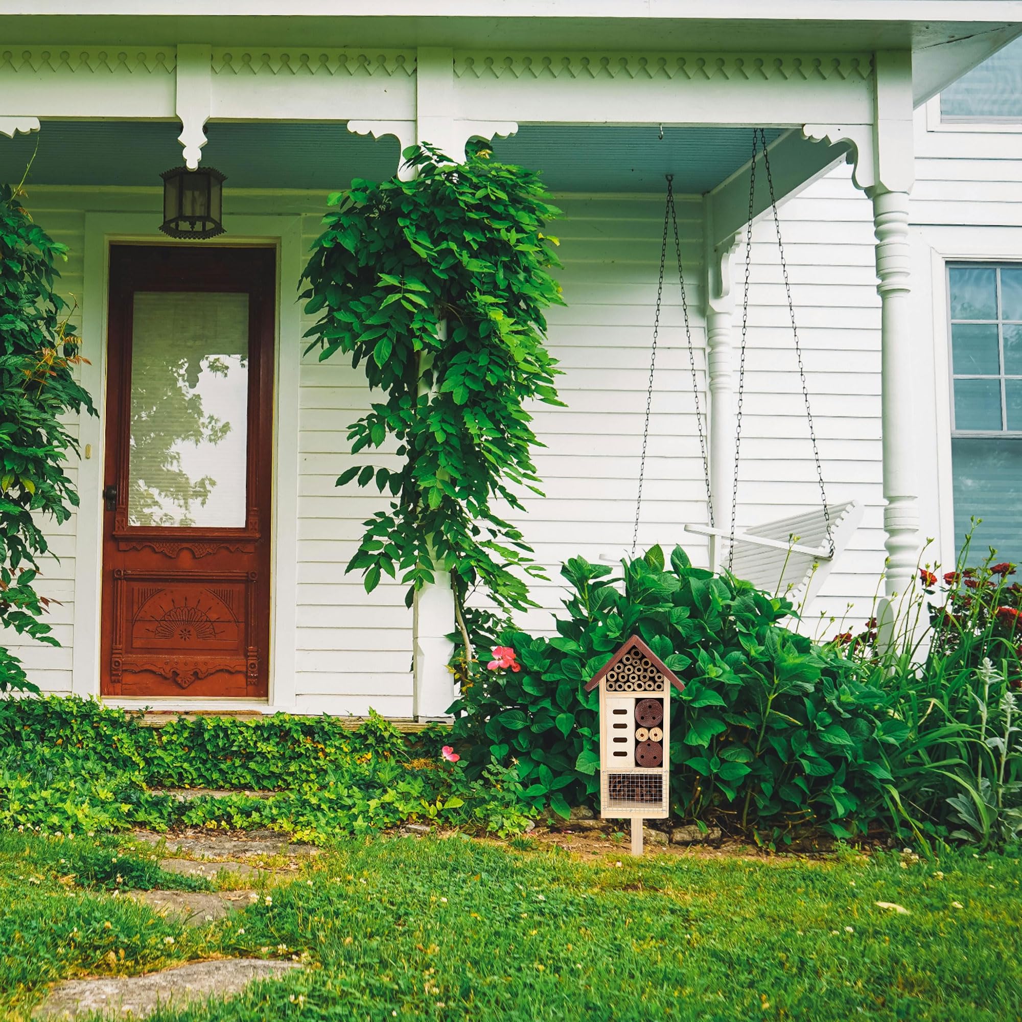 Lulu Home hanging loop and ground stake offer flexible placement.