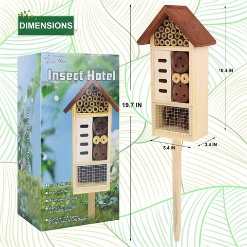 Lulu Home insect hotel with varied compartments attracts pollinators and beneficial insects.