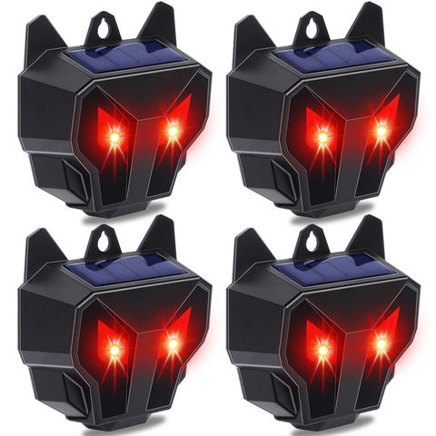 Lulu Home solar animal deterrent with flashing eyes deters nocturnal intruders.