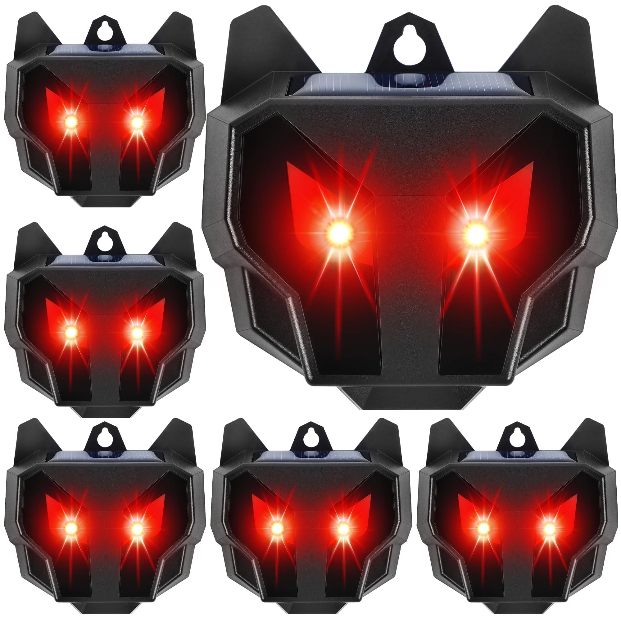 Lulu Home solar animal deterrent front view with predator-eye lights deterring pests.