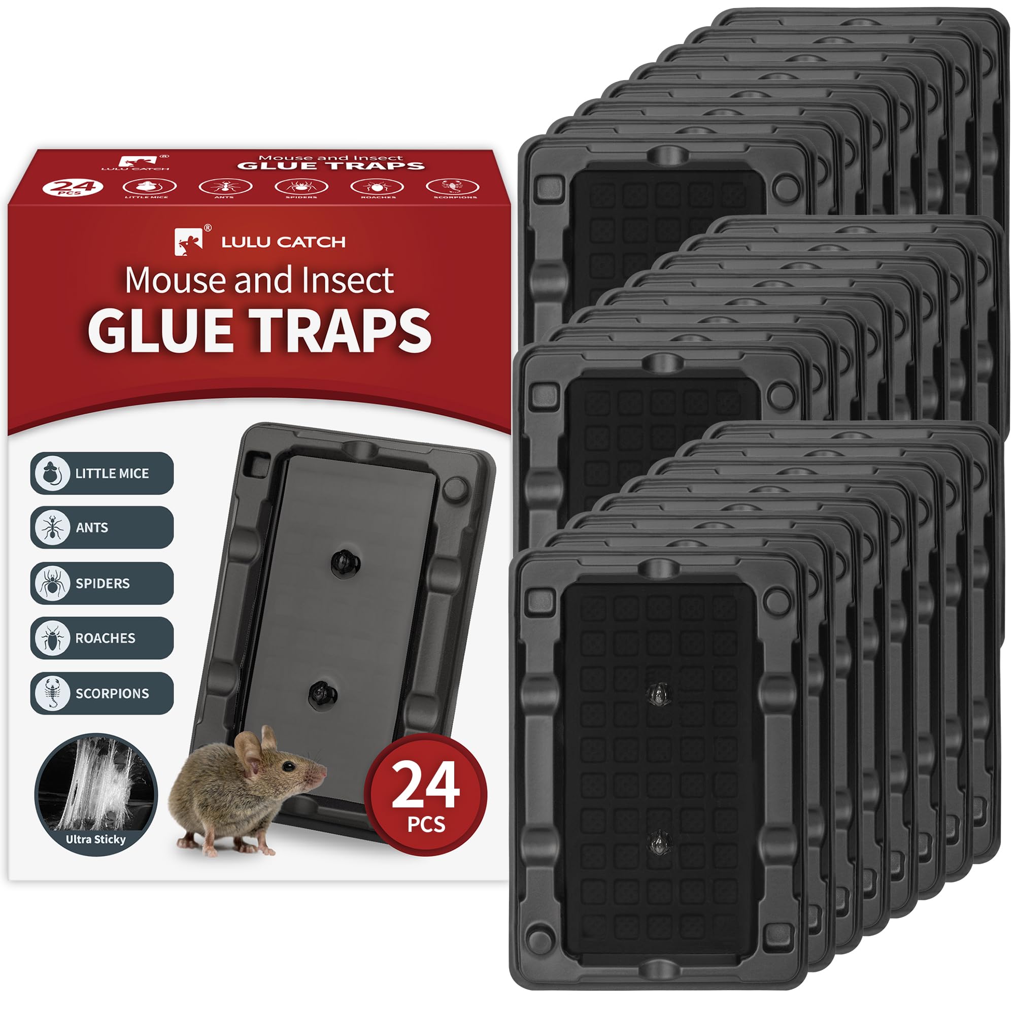 LULUCATCH 24-pack mouse and insect traps ready to set along walls
