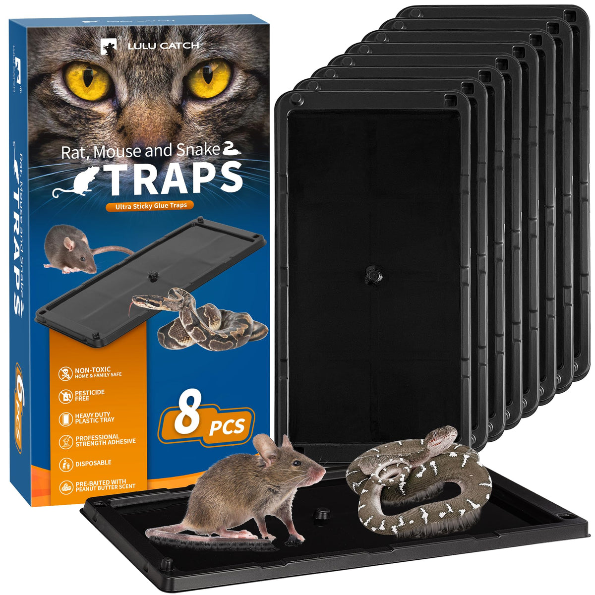 LULUCATCH Glue Trap prebaited 8-pack for simple home pest control.