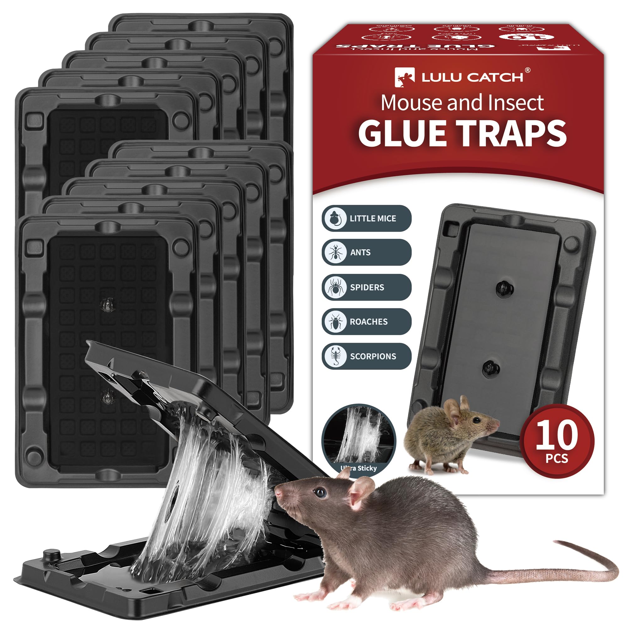 LULUCATCH mouse glue trap pack-10 pre-scented captures pests indoors.